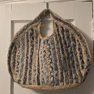 Antik Kraft Blue and Natural Straw Braided Tote